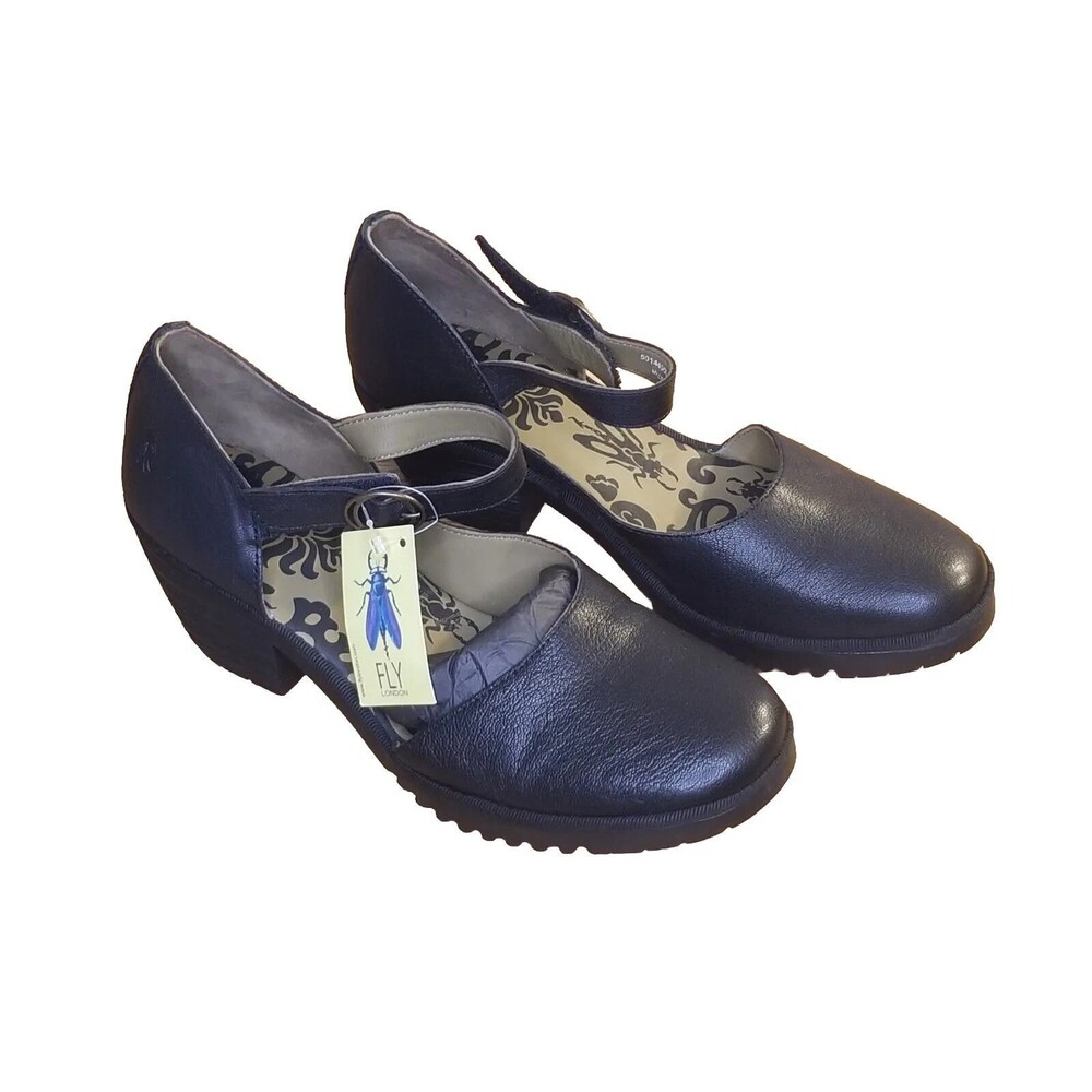 Fly London Wifo Women Size 42 Black Leather Mary Jane Pump Block Heel 501440000 - Picture 4 of 6